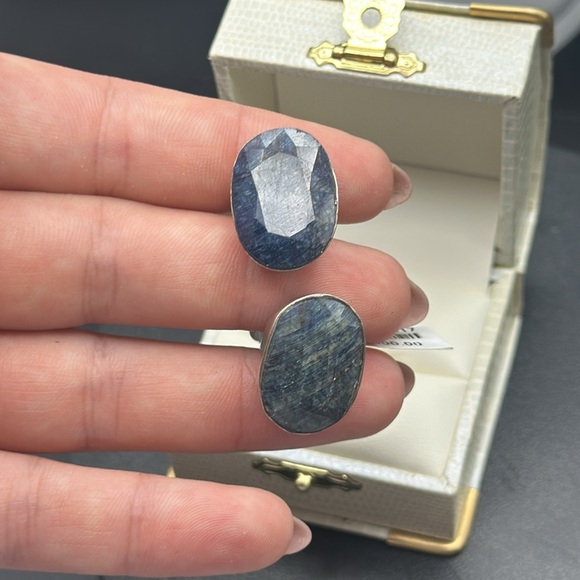 40ctw Natural Sapphire Cufflinks in Sterling Silver - Picture 4 of 4